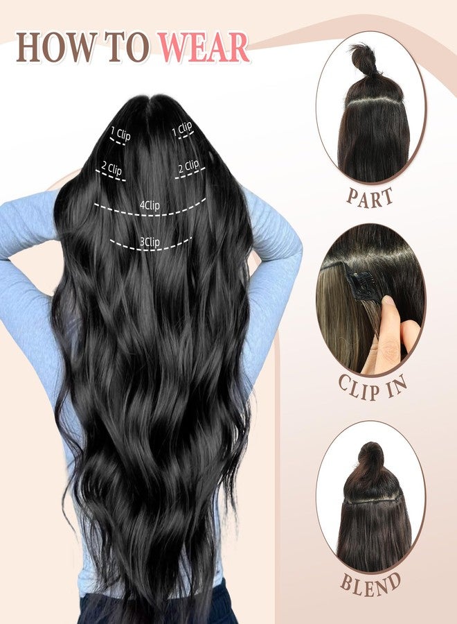 Fliace Synthetic Clip in Black Hair Extensions for Women, 6 PCS Natural Black Hair Extensions, Thick Hairpieces Double Weft Wavy Hairpieces, Soft Hair & Blends Well (20inch, 6pcs, Natural Black) - Image 4